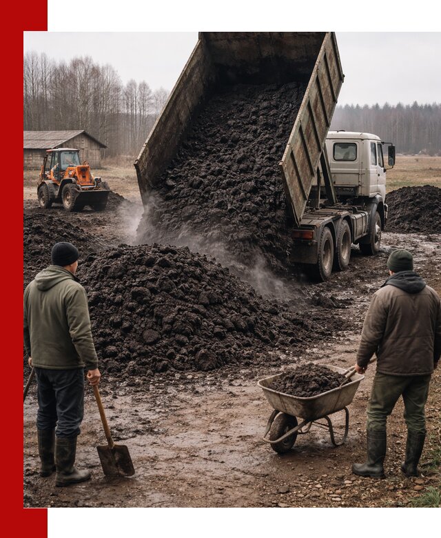 Доставка низинного торфа с разгрузкой и доставкой в Губахе