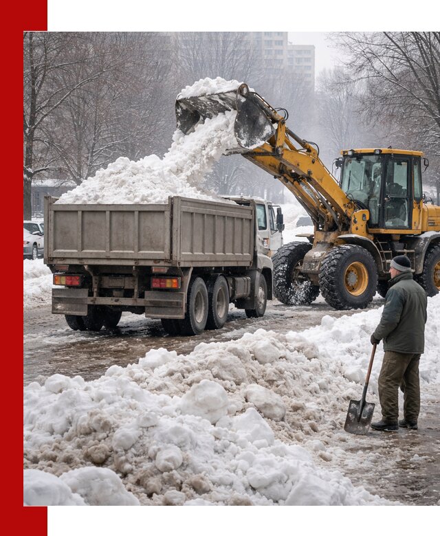 Вывоз снега грузовой техникой в Губахе оперативно и чисто
