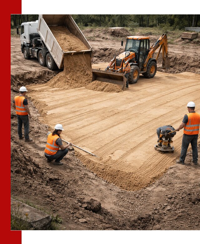 Устройство песчаной подушки для фундаментов и дорог в Губахе